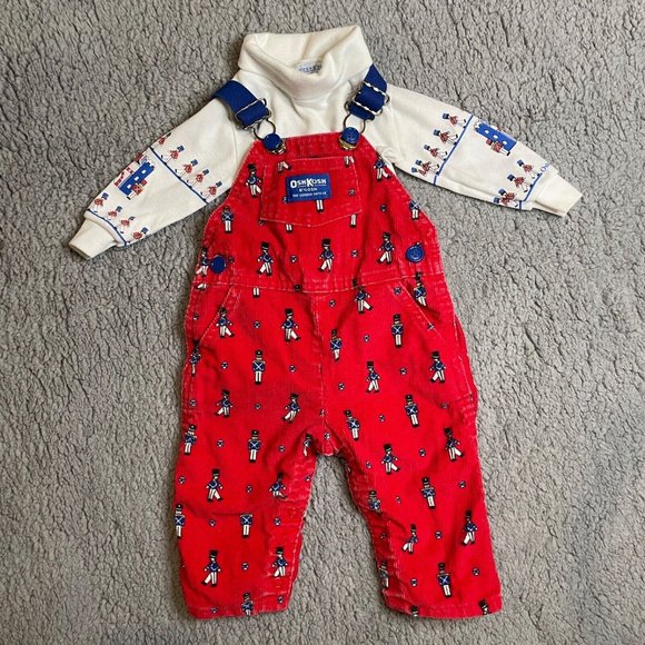 OshKosh B’gosh Other - Vintage OshKosh Vestbak Toy Soldiers Corduroy Bib Overalls Baby 6-9 Months Red